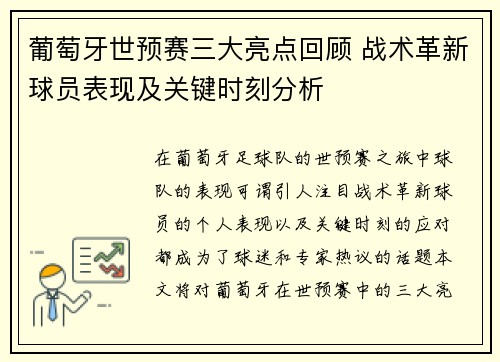 葡萄牙世预赛三大亮点回顾 战术革新球员表现及关键时刻分析